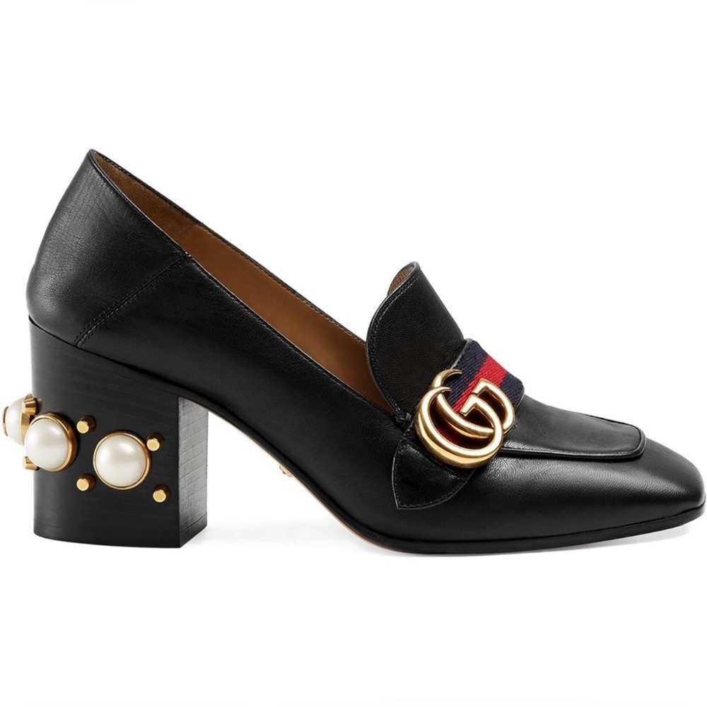 Gucci Pearl Accent Black Leather Pumps